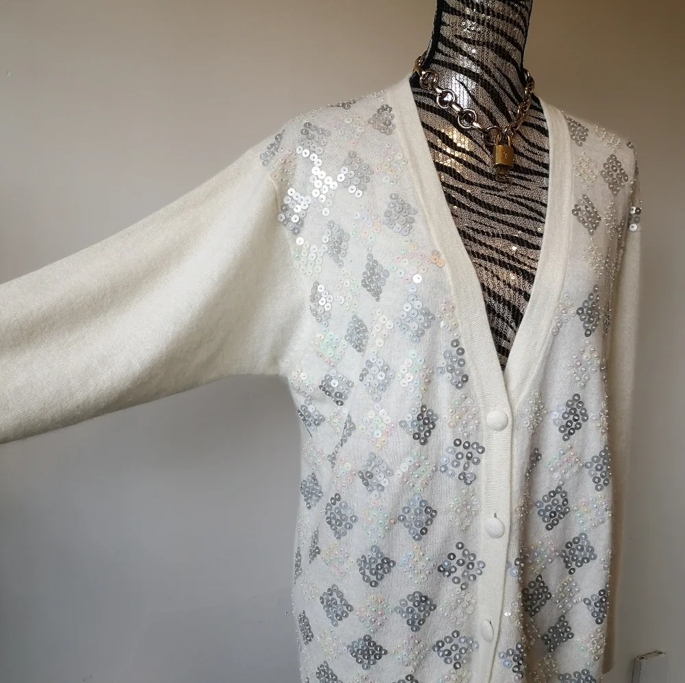 Vintage Lambswool and Angora Sequin Cardigan - Picture 3 of 6